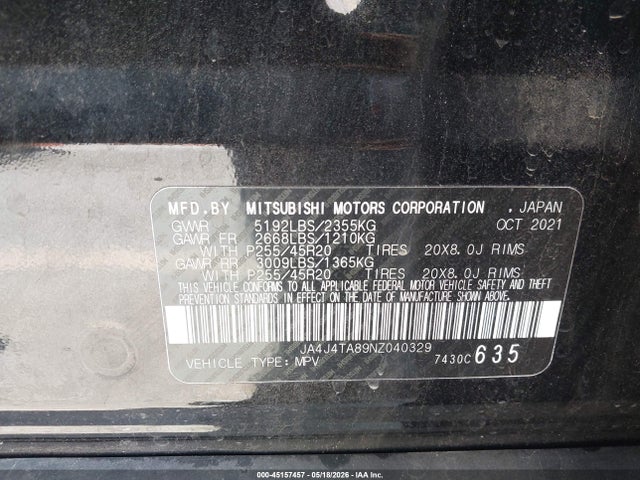 Продаж на аукціоні авто 2022 Mitsubishi Outlander Es 2.5 S-awc, vin: JA4J4TA89NZ040329, номер лоту: 45157457
