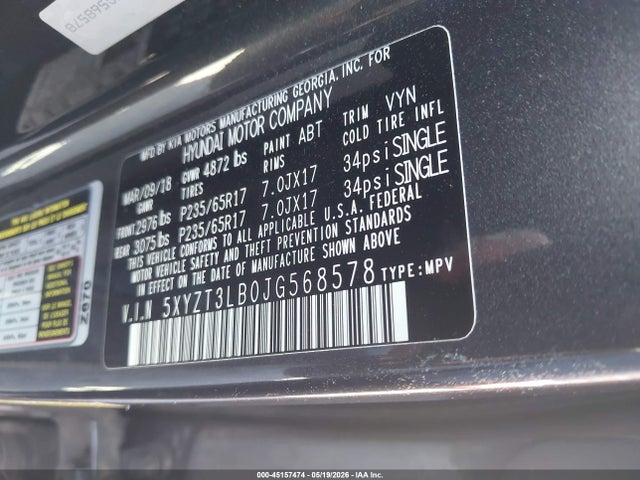 Продаж на аукціоні авто 2018 Hyundai Santa Fe Sport 2.4l, vin: 5XYZT3LB0JG568578, номер лоту: 45157474