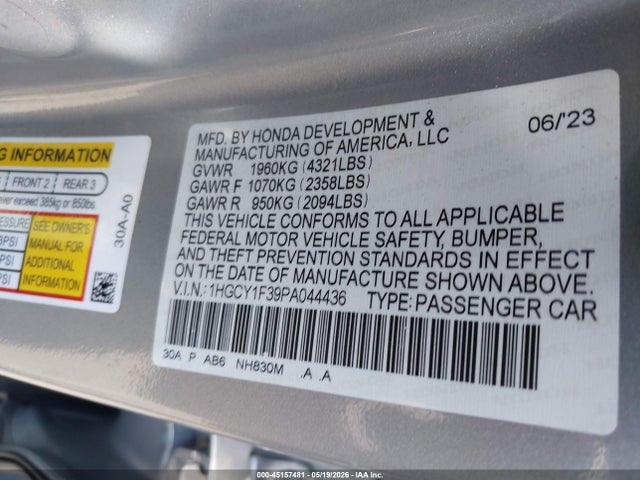 Honda ACCORD EX 2023 1HGCY1F39PA044436 Image 9