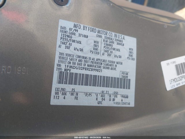 Продаж на аукціоні авто 1999 Ford Explorer Eddie Bauer/limited Edition/xlt, vin: 1FMDU32P8XZB99821, номер лоту: 45157482