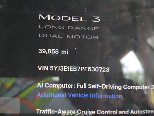 Продаж на аукціоні авто 2023 Tesla Model 3 Long Range Dual Motor All-wheel Drive, vin: 5YJ3E1EB7PF630723, номер лоту: 45157494