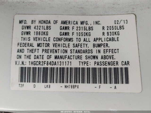 Продажа на аукционе авто 2013 Honda Accord Ex-l, vin: 1HGCR2F84DA131171, номер лота: 45157533
