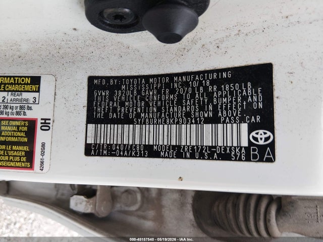 Продаж на аукціоні авто 2019 Toyota Corolla Se, vin: 5YFBURHE8KP903412, номер лоту: 45157540