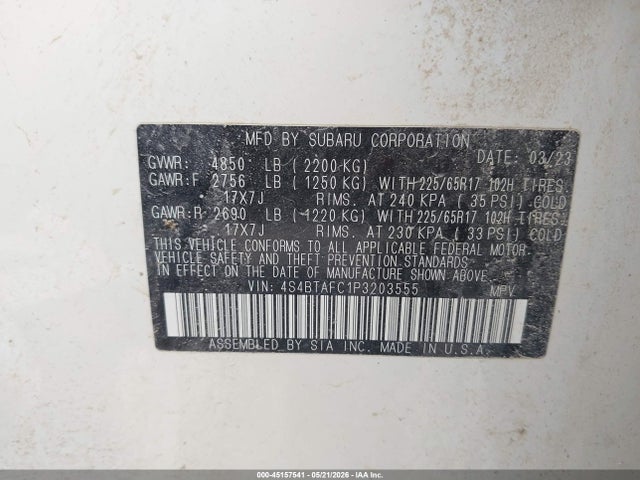 4S4BTAFC1P3203555 Subaru Outback Premium