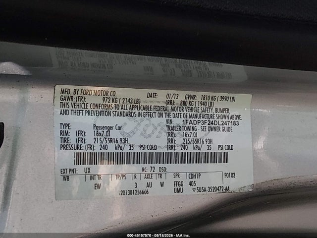 Продажа на аукционе авто 2013 Ford Focus Se, vin: 1FADP3F24DL247183, номер лота: 45157570