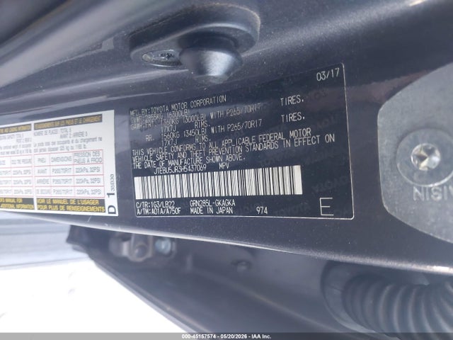 45157574 :رقم المزاد ، JTEBU5JR3H5437069 vin ، 2017 Toyota 4runner مزاد بيع