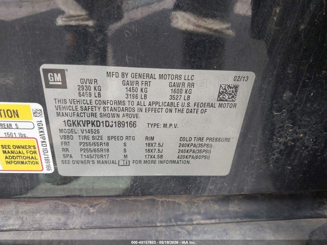 Продажа на аукционе авто 2013 Gmc Acadia Sle-2, vin: 1GKKVPKD1DJ189166, номер лота: 45157603