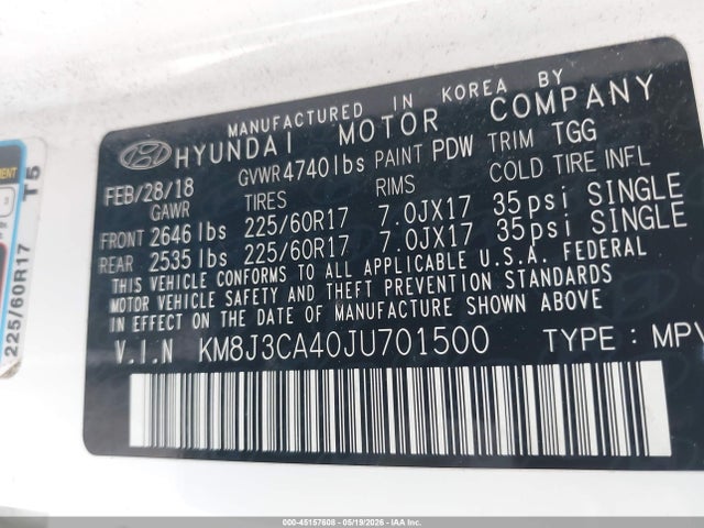 Hyundai TUCSON SEL 2018 KM8J3CA40JU701500 Image 9