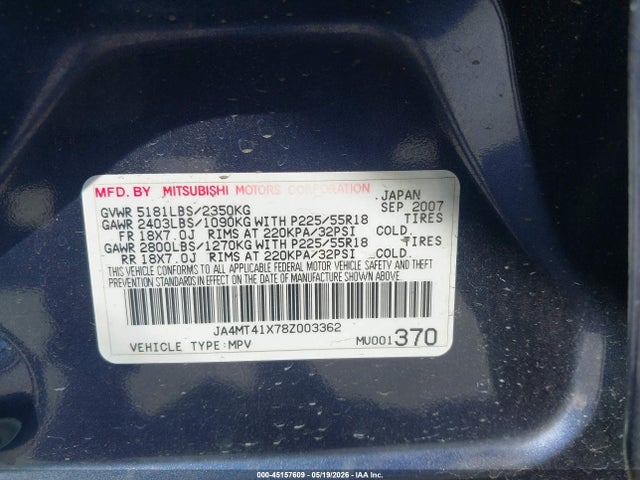 Aukcja sprzedaży 2008 Mitsubishi Outlander Xls, vin: JA4MT41X78Z003362, numer aukcji: 45157609