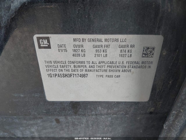 Продаж на аукціоні авто 2015 Chevrolet Cruze Ls Auto, vin: 1G1PA5SH3F7174987, номер лоту: 45157620