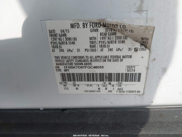 Продажа на аукционе авто 2015 Ford Explorer Xlt, vin: 1FM5K7D87FGC48055, номер лота: 45157635