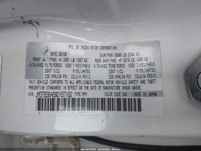 Продаж на аукціоні авто 2009 Mazda Cx-9 Grand Touring, vin: JM3TB38A690167182, номер лоту: 45157633