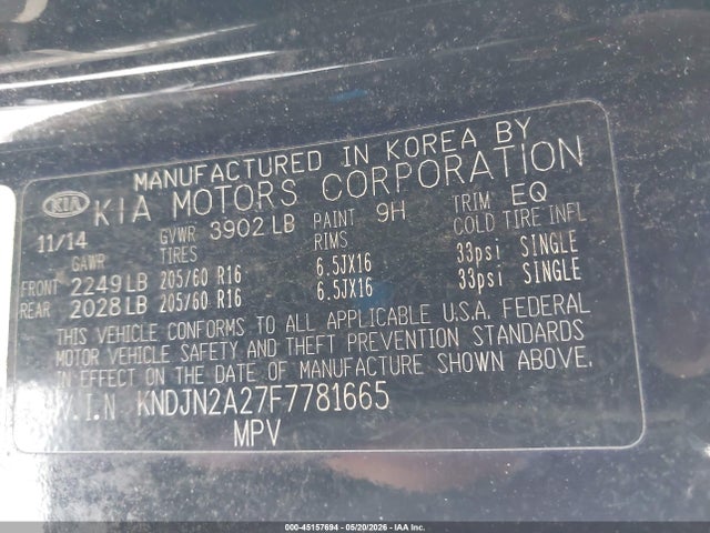 Продажа на аукционе авто 2015 Kia Soul !, vin: KNDJN2A27F7781665, номер лота: 45157694