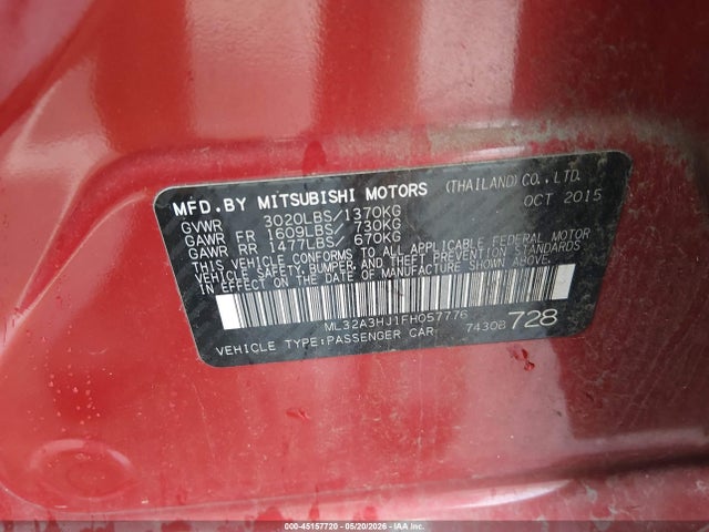Продаж на аукціоні авто 2015 Mitsubishi Mirage De, vin: ML32A3HJ1FH057776, номер лоту: 45157720