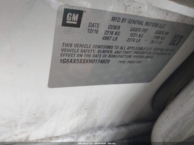 Продаж на аукціоні авто 2017 Cadillac Cts Luxury, vin: 1G6AX5SSXH0174829, номер лоту: 45157723