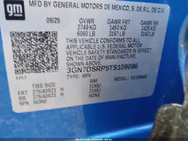 3GN7DSRP5TS109086 Chevrolet Equinox Ev Rs