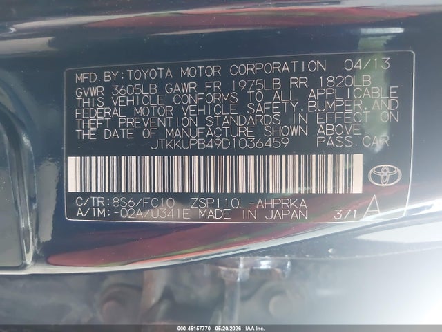 Aukcja sprzedaży 2013 Scion Xd, vin: JTKKUPB49D1036459, numer aukcji: 45157770