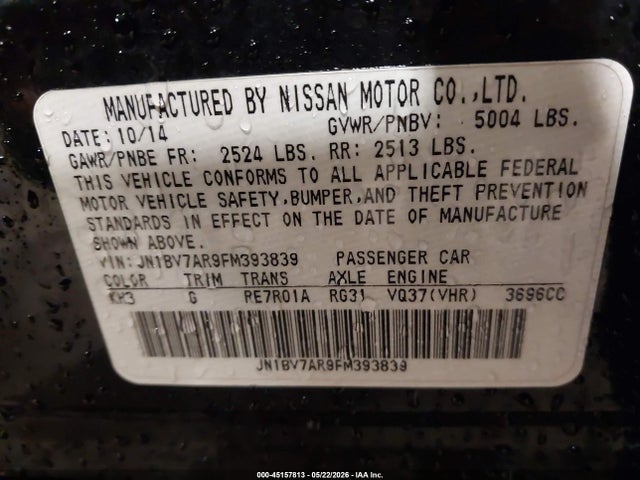 Aukcja sprzedaży 2015 Infiniti Q50 Sport, vin: JN1BV7AR9FM393839, numer aukcji: 45157813