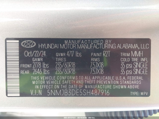 Aukcja sprzedaży 2025 Hyundai Tucson Sel, vin: 5NMJB3DE5SH487916, numer aukcji: 45157831