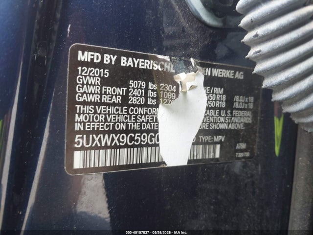 2016 Bmw X3 Xdrive28i მანქანა იყიდება აუქციონზე, vin: 5UXWX9C59G0D86575, აუქციონის ნომერი: 45157837