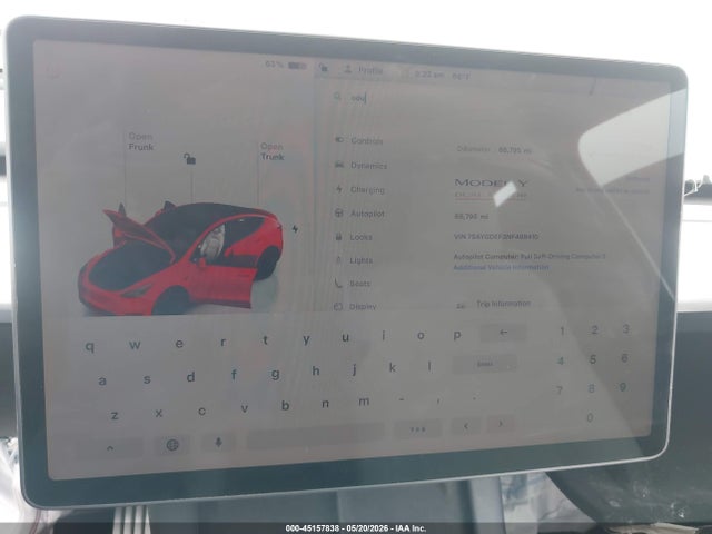 45157838 :رقم المزاد ، 7SAYGDEF3NF488410 vin ، 2022 Tesla Model Y Performance Dual Motor All-wheel Drive مزاد بيع