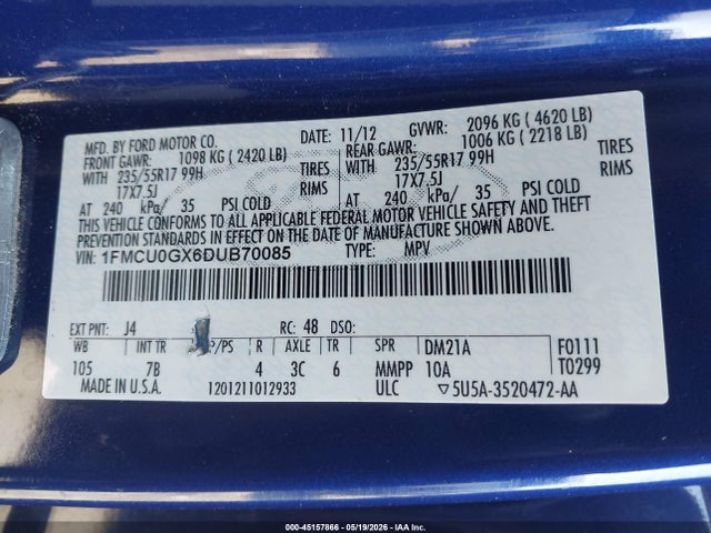 Aukcja sprzedaży 2013 Ford Escape Se, vin: 1FMCU0GX6DUB70085, numer aukcji: 45157866