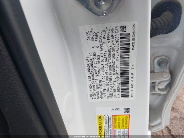 2023 Honda Civic Sport მანქანა იყიდება აუქციონზე, vin: 2HGFE2F56PH570117, აუქციონის ნომერი: 45157870