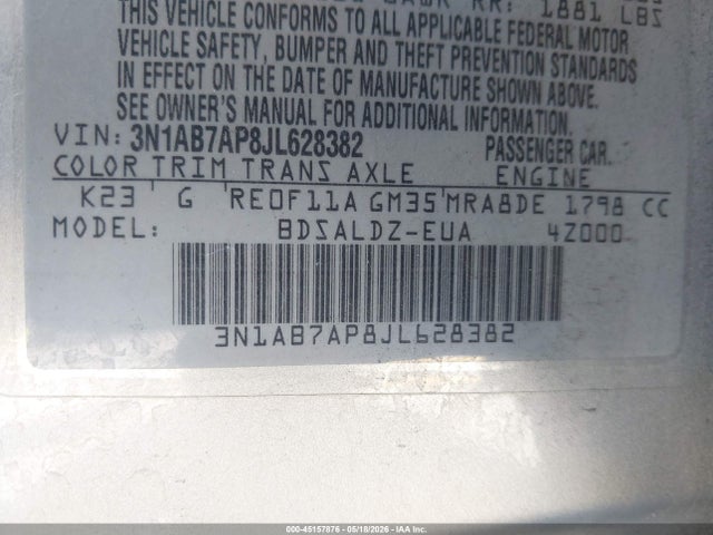 Nissan SENTRA SV 2018 3N1AB7AP8JL628382 Image 9