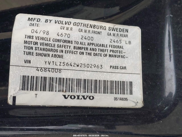 Продаж на аукціоні авто 1998 Volvo V70 Awd, vin: YV1LZ5642W2502963, номер лоту: 45157878