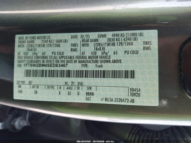Продажа на аукционе авто 2025 Ford F-250 Lariat, vin: 1FT8W2BM4SED63467, номер лота: 45157897