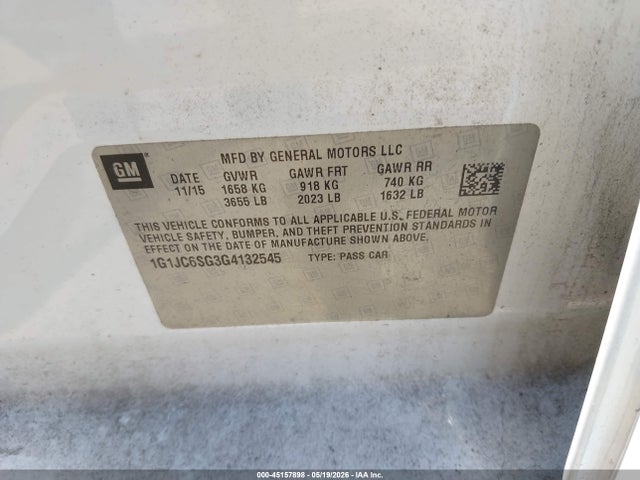 Продажа на аукционе авто 2016 Chevrolet Sonic Lt Auto, vin: 1G1JC6SG3G4132545, номер лота: 45157898