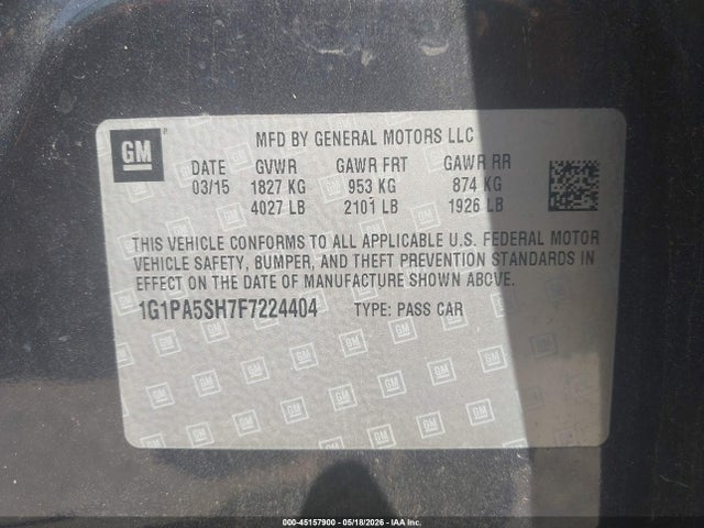 Продажа на аукционе авто 2015 Chevrolet Cruze Ls Auto, vin: 1G1PA5SH7F7224404, номер лота: 45157900