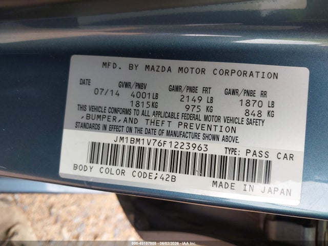 Aukcja sprzedaży 2015 Mazda Mazda3 I Touring, vin: JM1BM1V76F1223963, numer aukcji: 45157905