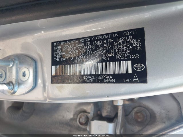 Aukcja sprzedaży 2012 Toyota Yaris, vin: JTDBT4K32CL011793, numer aukcji: 45157907