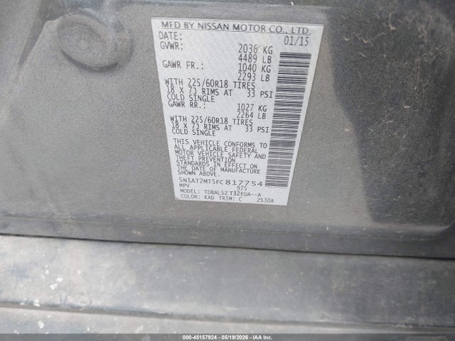 Продажа на аукционе авто 2015 Nissan Rogue S/sl/sv, vin: 5N1AT2MT5FC817754, номер лота: 45157924