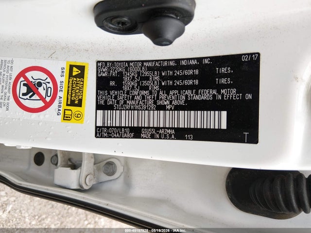Продаж на аукціоні авто 2017 Toyota Highlander Xle, vin: 5TDJZRFH1HS391292, номер лоту: 45157928