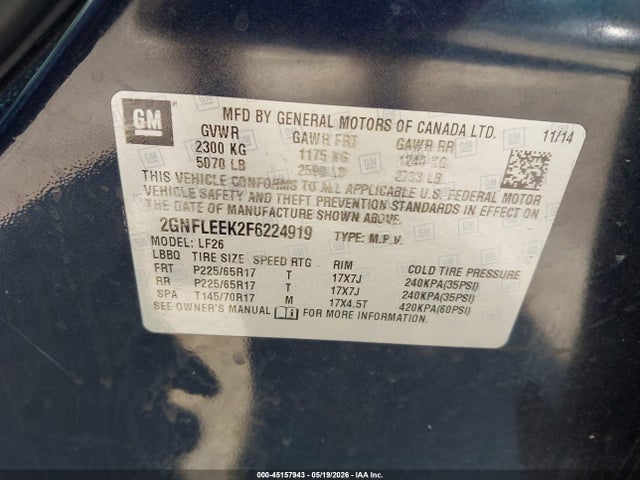 Продажа на аукционе авто 2015 Chevrolet Equinox Ls, vin: 2GNFLEEK2F6224919, номер лота: 45157943
