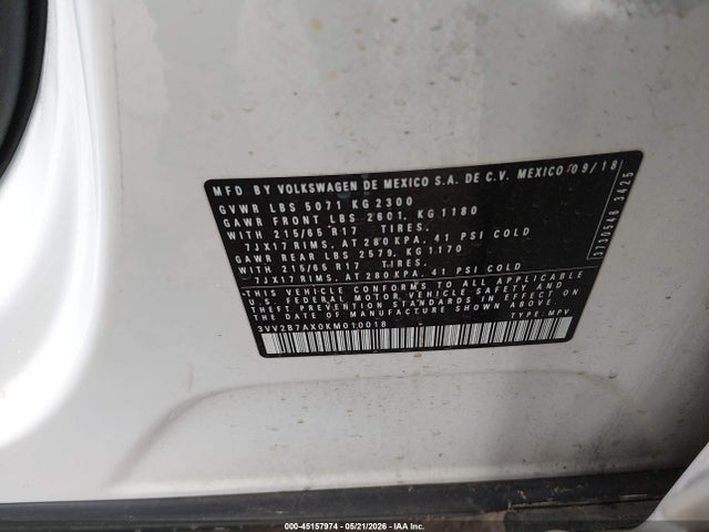 45157974 :رقم المزاد ، 3VV2B7AX0KM010018 vin ، 2019 Volkswagen Tiguan 2.0t Se/2.0t Sel/2.0t Sel R-line/2.0t Sel R-line Black مزاد بيع