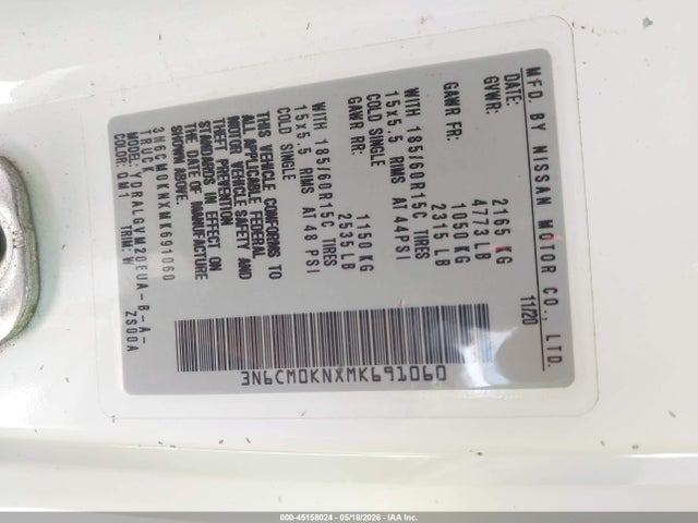 Продаж на аукціоні авто 2021 Nissan Nv200  Cargo Sv Xtronic Cvt, vin: 3N6CM0KNXMK691060, номер лоту: 45158024