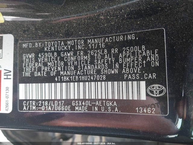 Aukcja sprzedaży 2017 Toyota Avalon Xle, vin: 4T1BK1EB1HU247028, numer aukcji: 45158040