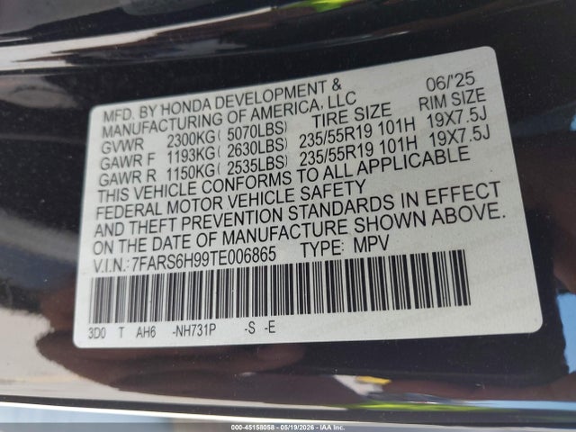 7FARS6H99TE006865 Honda Cr-v Hybrid Awd Sport Touring
