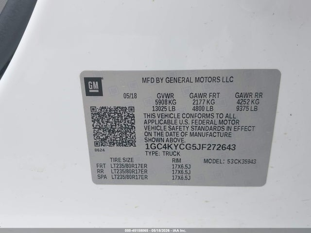 Продажа на аукционе авто 2018 Chevrolet Silverado 3500hd Wt, vin: 1GC4KYCG5JF272643, номер лота: 45158065