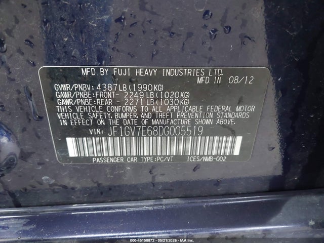Aukcja sprzedaży 2013 Subaru Impreza Wrx, vin: JF1GV7E68DG005519, numer aukcji: 45158072