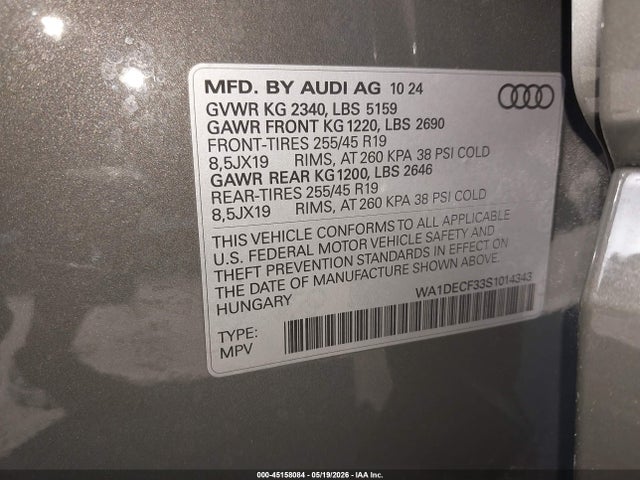 Продажа на аукционе авто 2025 Audi Q3 Premium 45 Tfsi S Line Quattro Tiptronic, vin: WA1DECF33S1014343, номер лота: 45158084