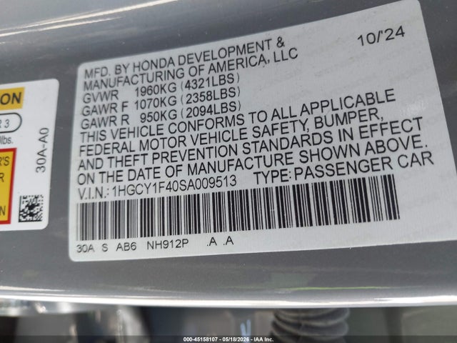 1HGCY1F40SA009513 Honda ACCORD SE