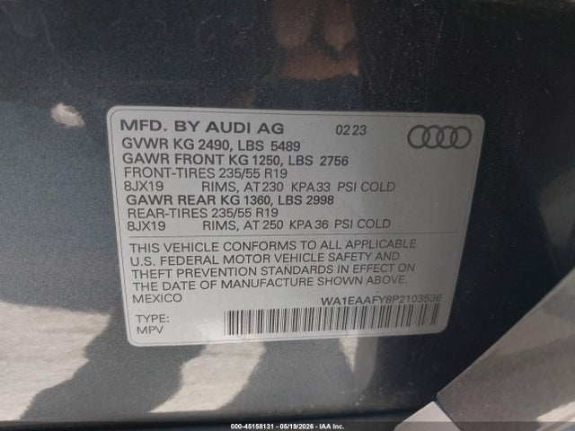 WA1EAAFY8P2103536 Audi Q5 Premium Plus 45 Tfsi S Line Quattro