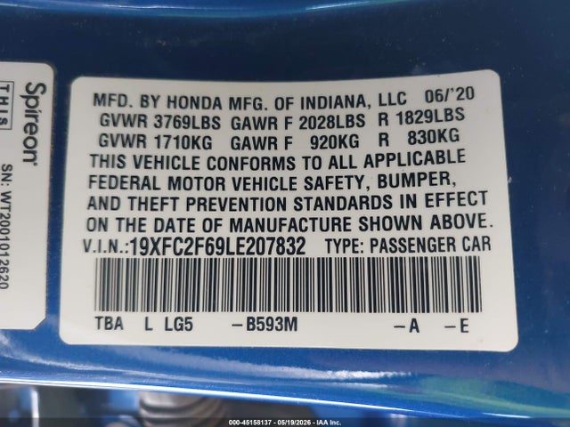 19XFC2F69LE207832 Honda Civic Lx