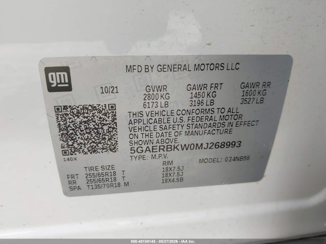 45158145 :رقم المزاد ، 5GAERBKW0MJ268993 vin ، 2021 Buick Enclave Fwd Essence مزاد بيع