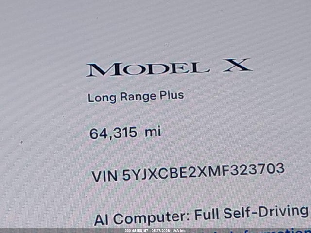 45158157 :رقم المزاد ، 5YJXCBE2XMF323703 vin ، 2021 Tesla Model X Long Range Dual Motor All-wheel Drive/long Range Plus Dual Motor All-wheel Drive مزاد بيع