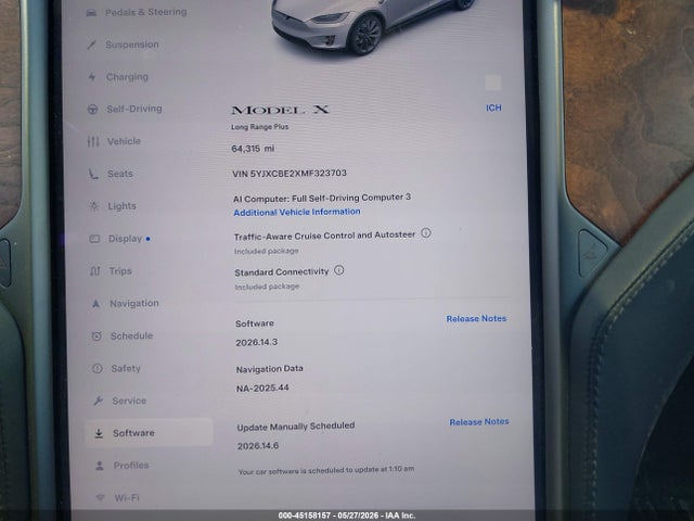 45158157 :رقم المزاد ، 5YJXCBE2XMF323703 vin ، 2021 Tesla Model X Long Range Dual Motor All-wheel Drive/long Range Plus Dual Motor All-wheel Drive مزاد بيع